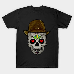 Fedora Hat Day of the Dead Halloween Skull T-Shirt